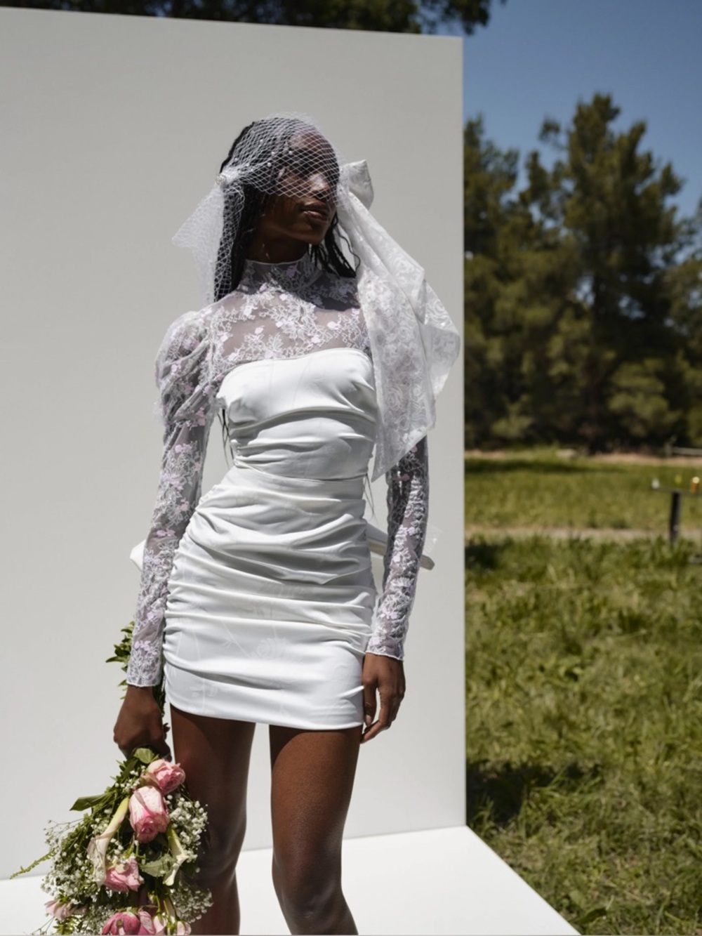 For Love & Lemons White Lace-Inset Mini Dress